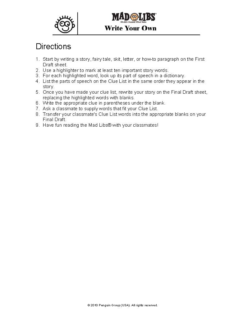 Back to school madlibs activity: write your own