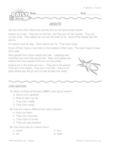 Science Reading Warm-Up: Insects