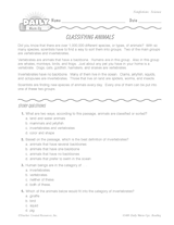 Science Reading Warm-Up: Classifying Animals